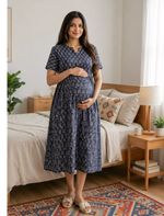 Katha Print Maternity & Feeding Casual Maxi Dress with Pockets – Mangai Nighties