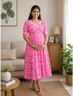 Botanical Print Maternity Maxi – Invisible Dual Feeding Zippers - Mangai Nighties
