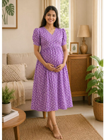 Royal Orchid Cotton Maternity Maxi – Dual Invisible Zipper Feeding with Back Tie