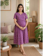 New Katha Printed Stylish Feeding Maxi with Soft Cotton Fabric, V-Cut Neck & Back Tie-Up Rope MAXI Feeding Frock (KFM)