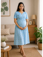 Katha Print Feeding Maxi with Back Tie & Dual Feeding Zip - Mangai Nighties