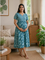 Katha Printed Cotton Stylish Feeding Maxi Back Tie - Mangai Nighties