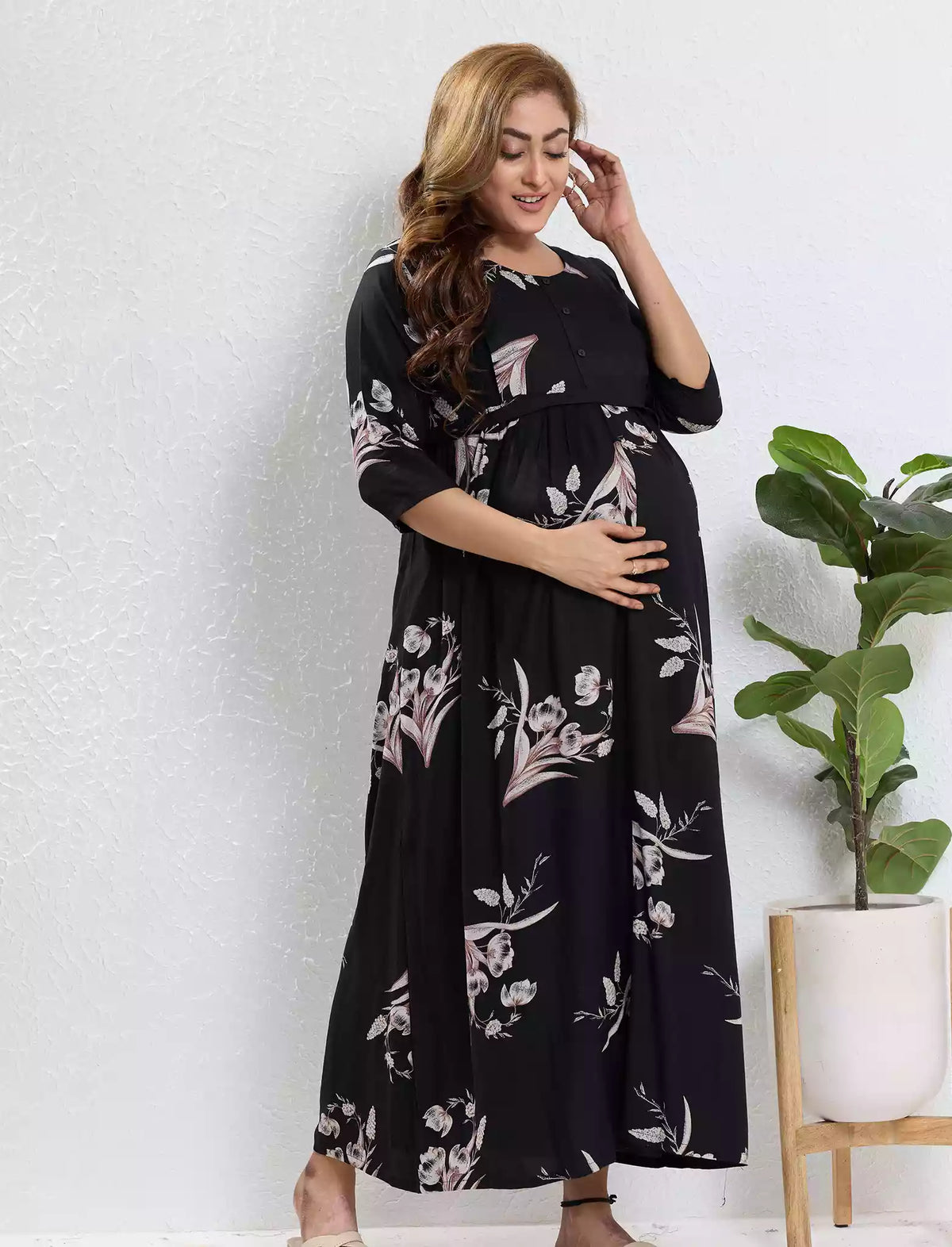Rayon Feeding Maternity Long Frock - Mangai Nighties