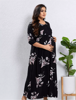 Black Rayon Feeding Nighty Front Zip - Mangai Nighties