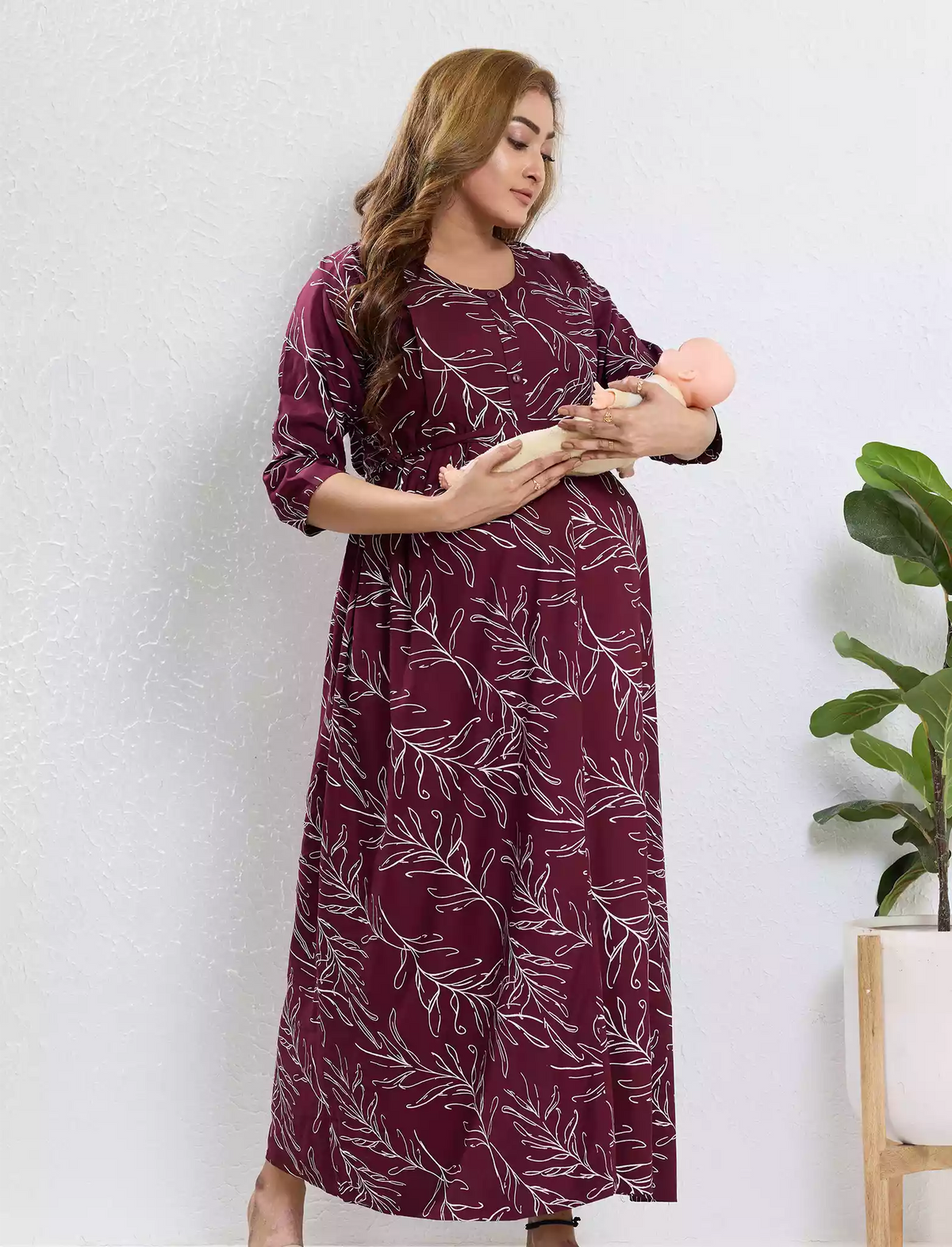 Purple Rayon Feeding Long Frock - Mangai Nighties