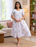 Rayon Floral Print Boat Neck Maxi Dress | Mangai Nighties