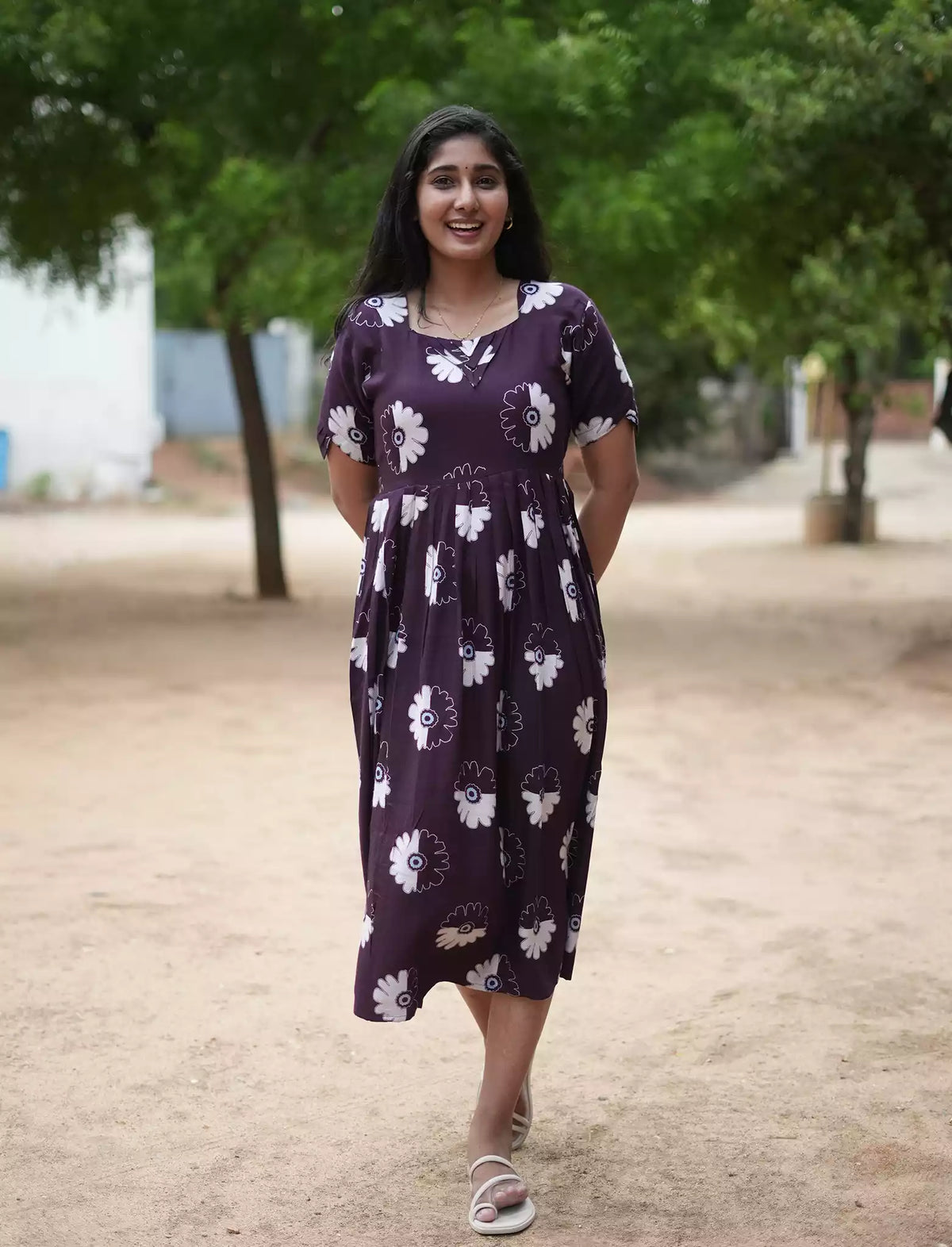 Rayon Floral Print Casual Wear Maxi Dress with Pocket | Mangai Nighties