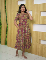 Traditional Ikat Print Cotton Maxi Frock with Pocket | Mangai Nighties