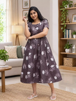 Rayon Floral Print Maxi Dress with Pocket | Mangai Nighties