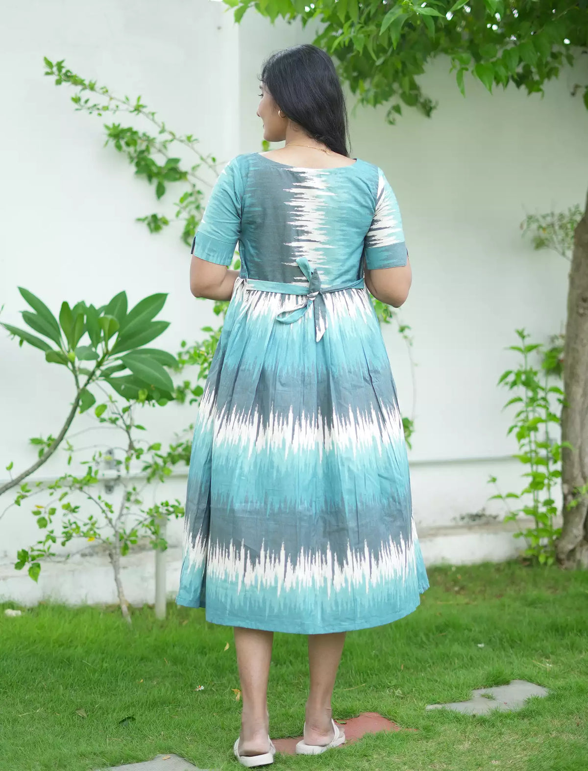 Abstract Brush Print Cotton Maxi Frock with Back Tie | Mangai Nighties