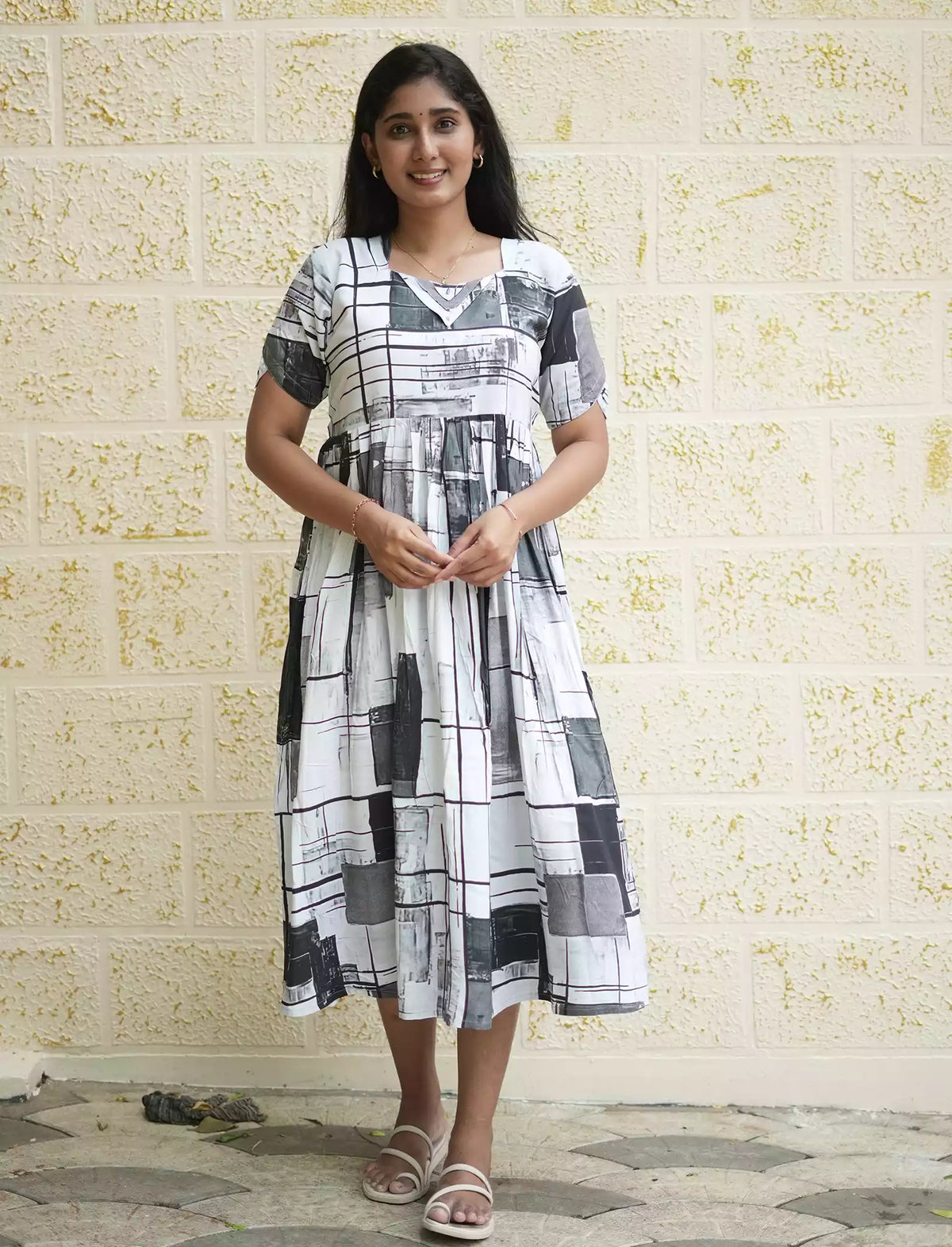 Rayon Geometric Print Flared Maxi Casual Wear | Mangai Nighties