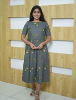 Floral Embroidery Cotton Maxi Frock with Back Tie | Mangai Nighties