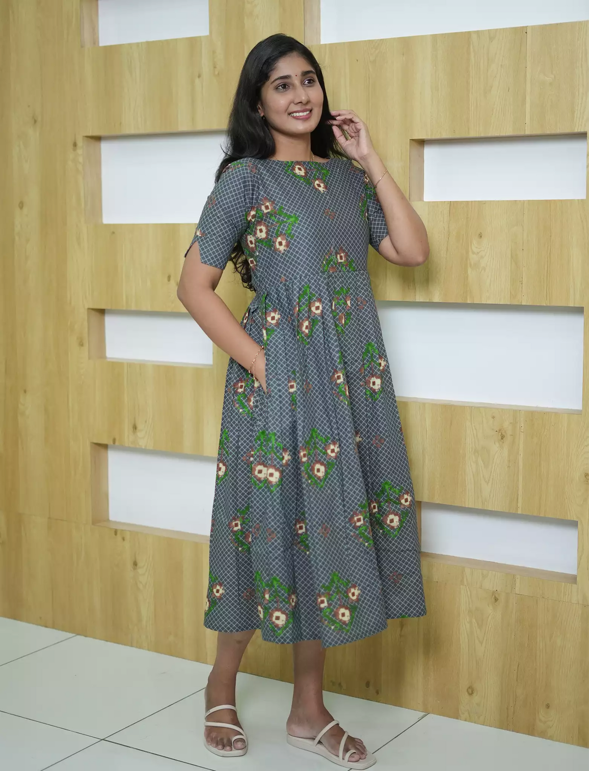 Floral Embroidery Cotton Maxi Frock with Back Tie | Mangai Nighties