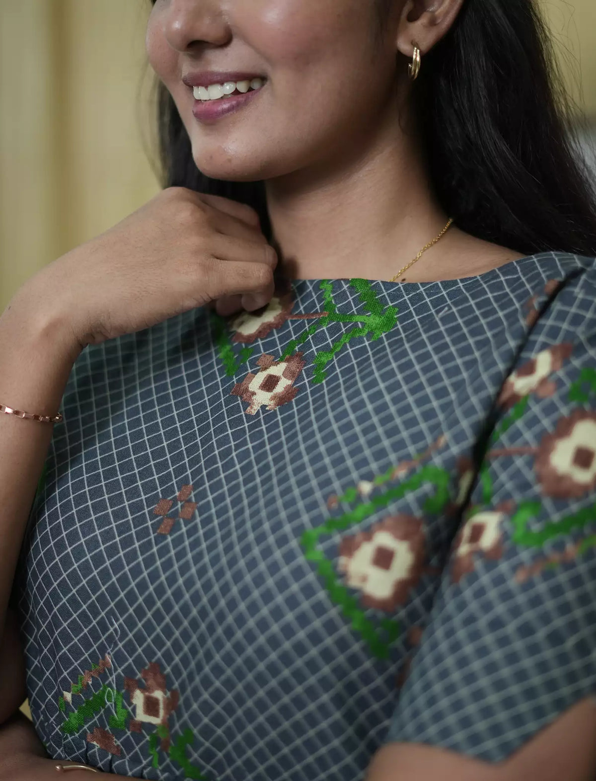 Floral Embroidery Cotton Maxi Frock with Back Tie | Mangai Nighties