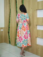 Abstract Floral Print Cotton Maxi Frock with Pocket | Mangai Nighties