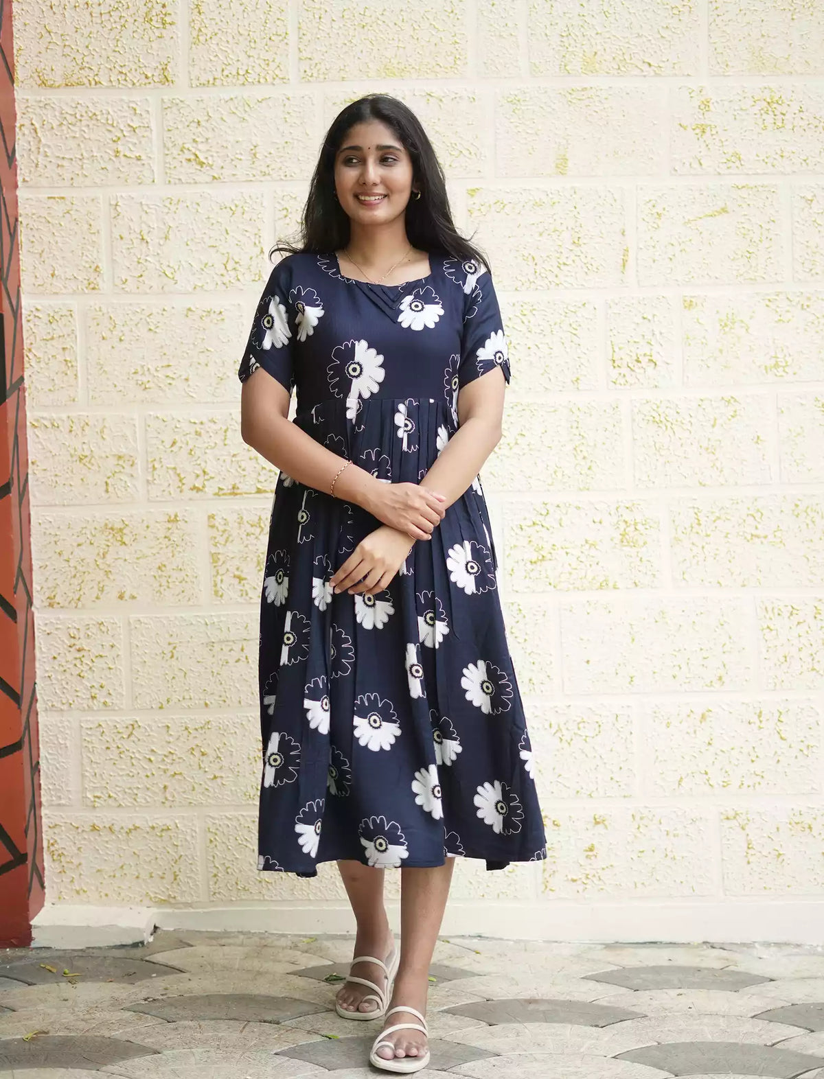 Rayon Floral Print Casual Wear Maxi Dress with Pocket | Mangai Nighties