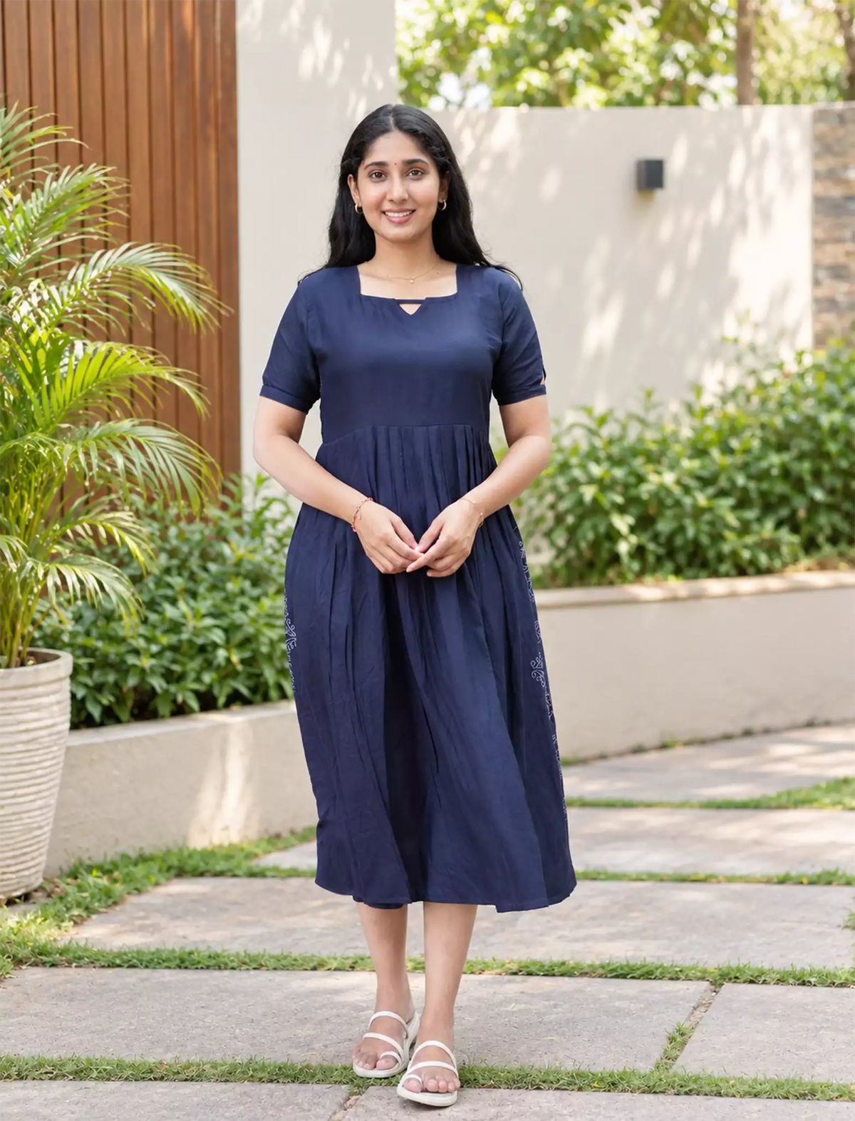 Rayon Stylish Neck Casual Wear Maxi Dress | Mangai Nighties