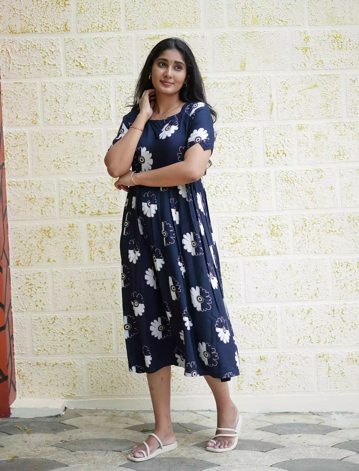 Rayon Floral Print Casual Wear Maxi Dress with Pocket | Mangai Nighties