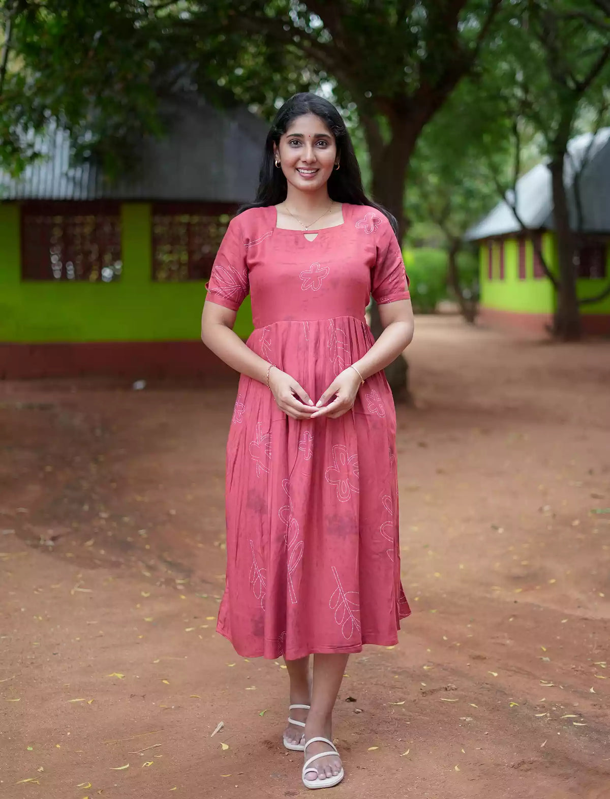 Rayon Floral Print Casual Wear Maxi Dress | Mangai Nighties