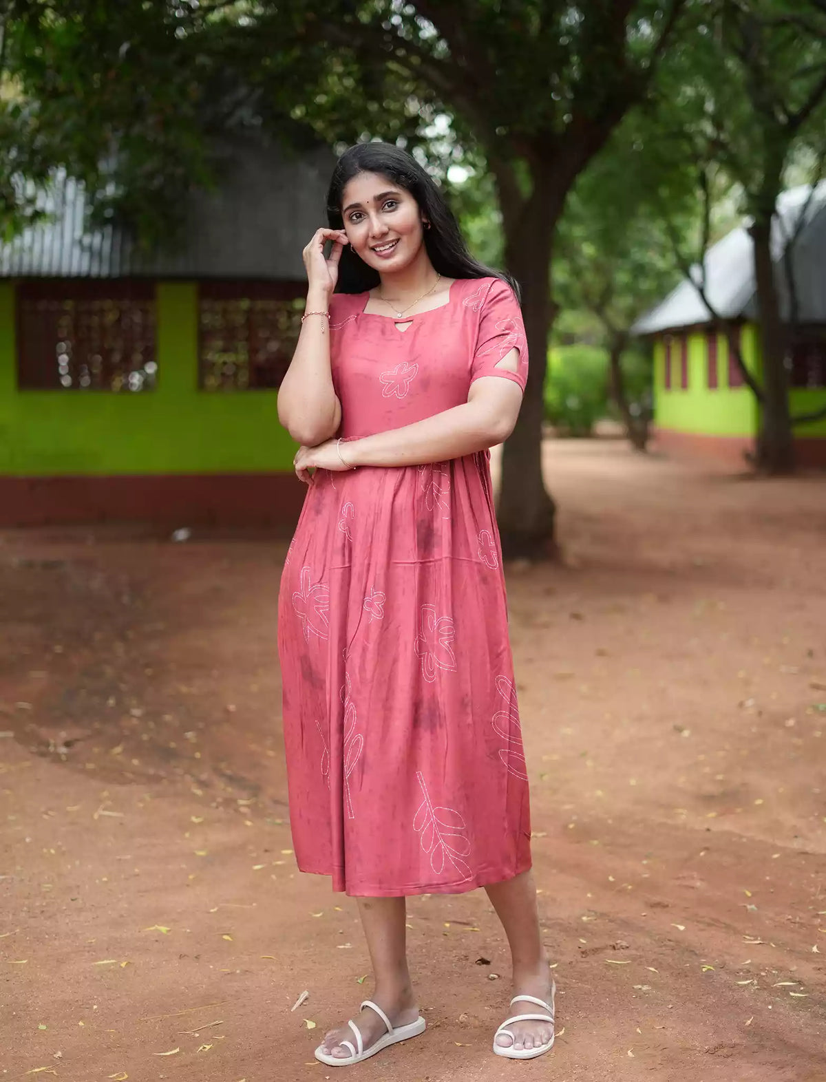 Rayon Floral Print Casual Wear Maxi Dress | Mangai Nighties
