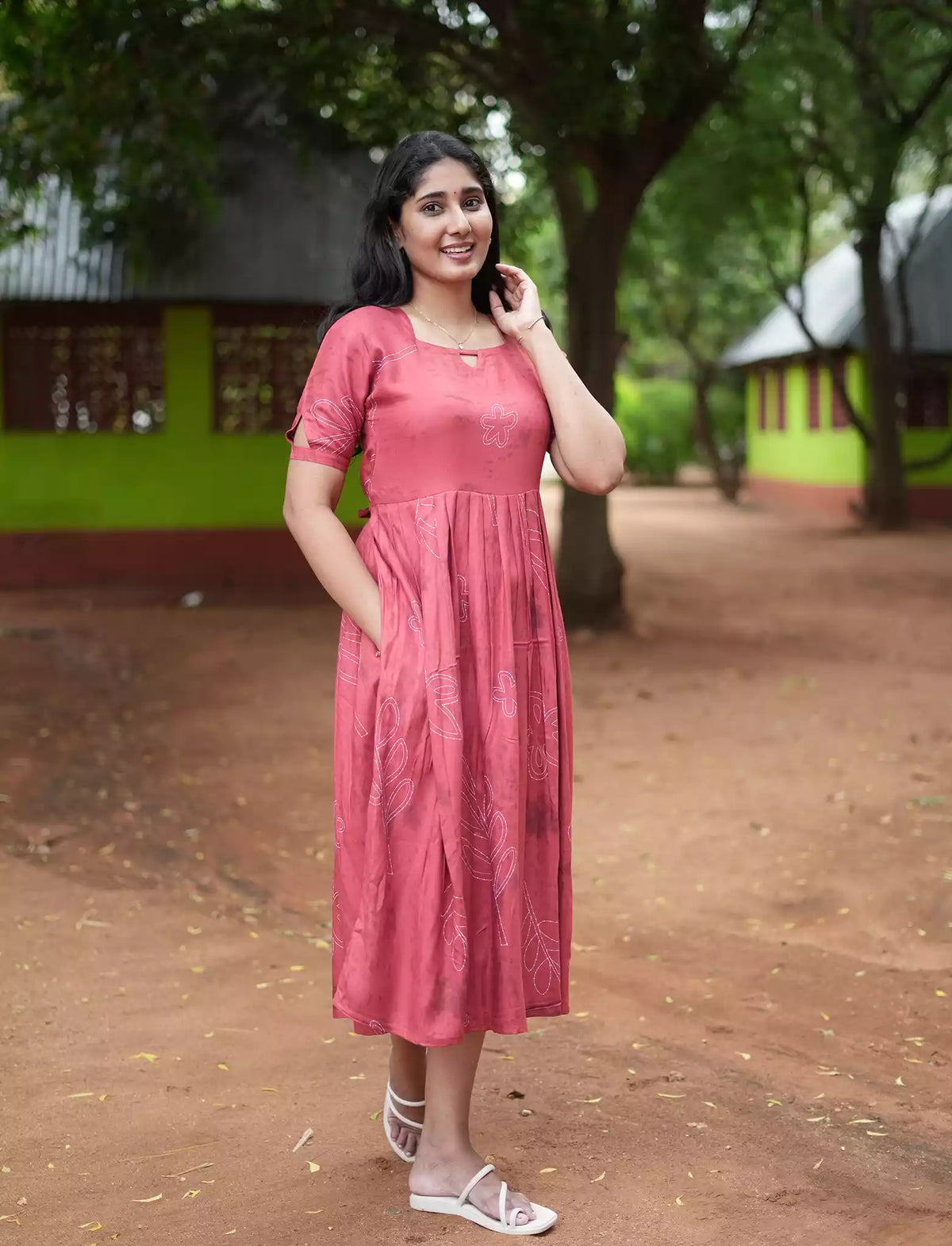 Rayon Floral Print Casual Wear Maxi Dress | Mangai Nighties