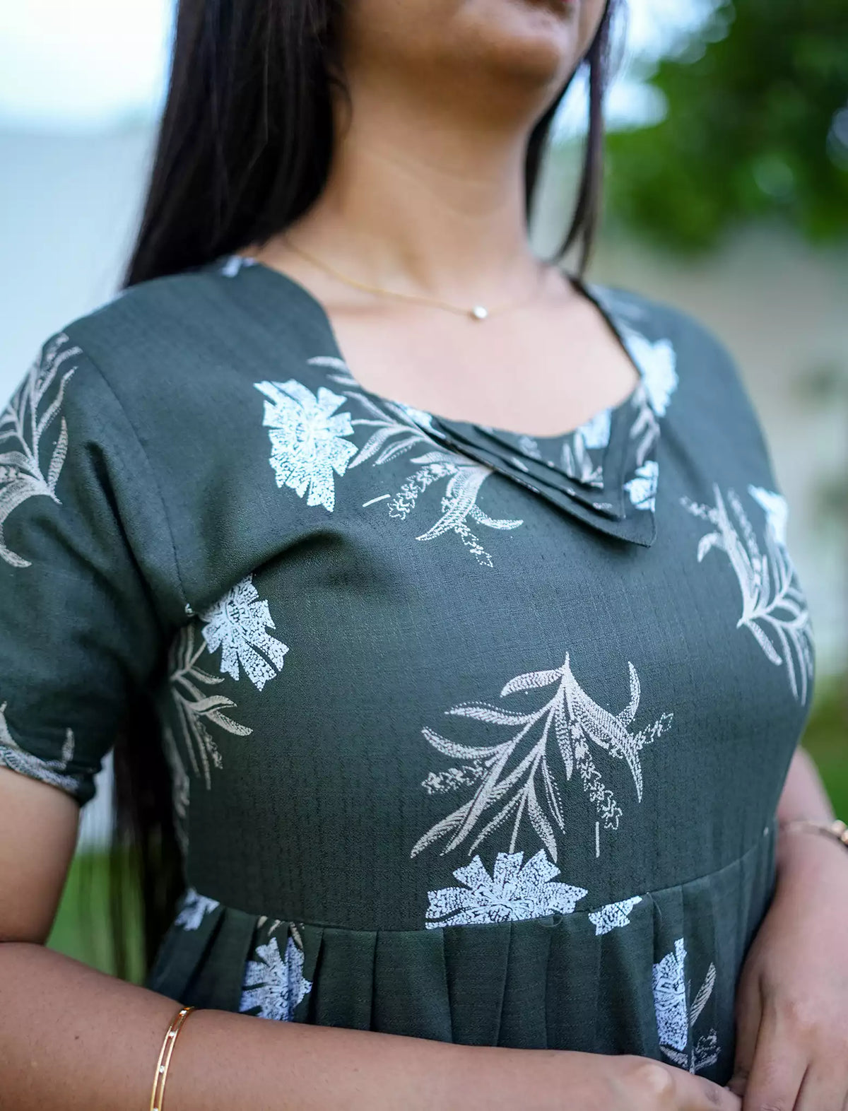 Rayon Floral Print Maxi Dress with Pocket | Mangai Nighties