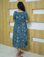 Cotton Leaf Print Cut Sleeve Maxi Frock with Pocket | Mangai Nighties