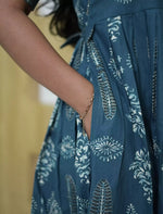 Cotton Leaf Print Cut Sleeve Maxi Frock with Pocket | Mangai Nighties
