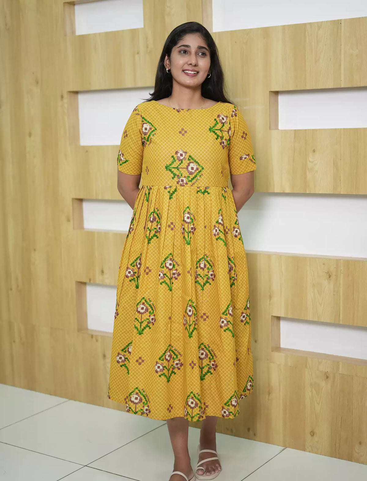 Floral Embroidery Cotton Maxi Frock with Back Tie | Mangai Nighties