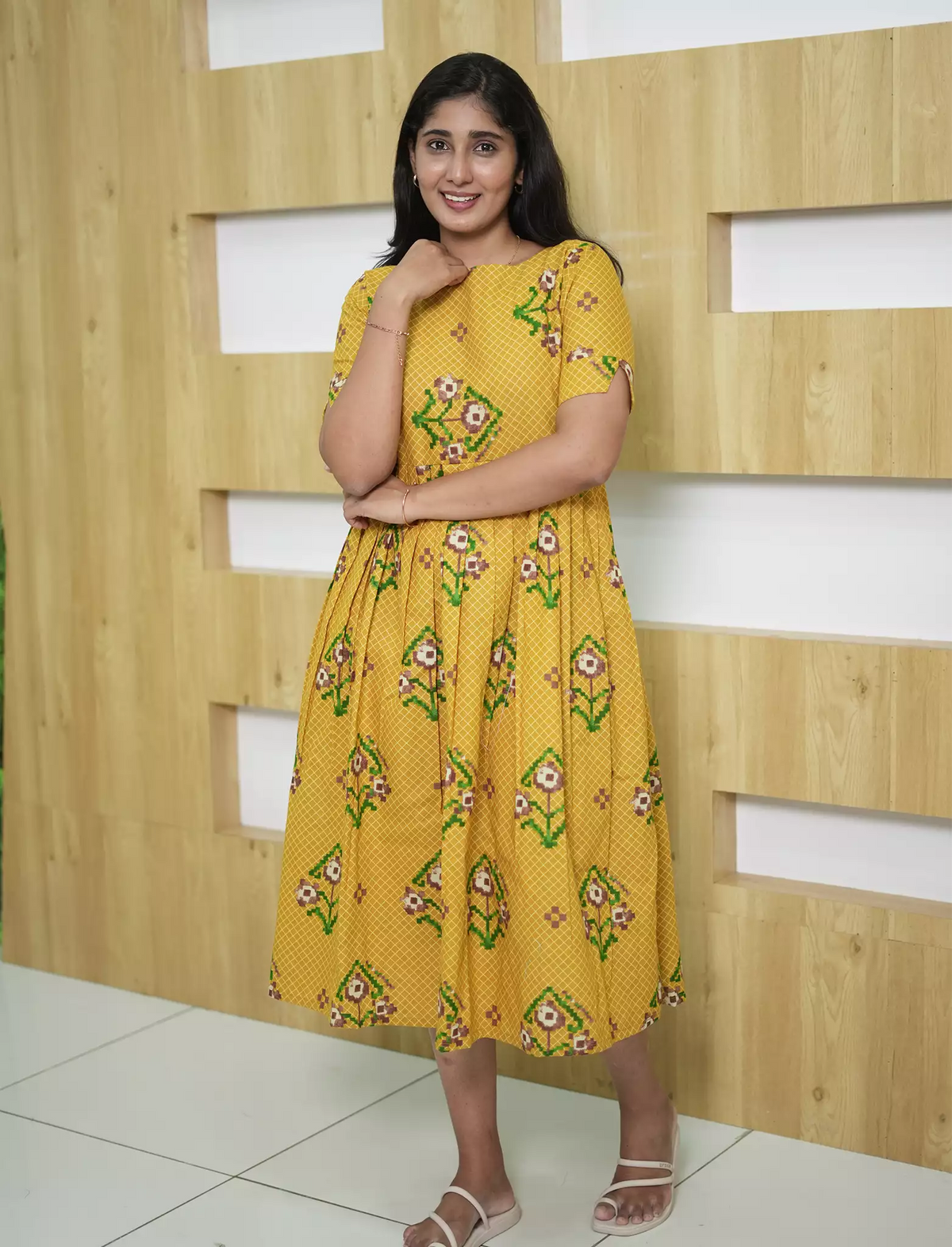 Floral Embroidery Cotton Maxi Frock with Back Tie | Mangai Nighties