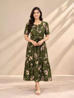 Rayon Floral Print Puff Sleeve Foil Gathering Maxi Frock | Mangai Nighties