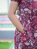 Rayon Vibrant Floral Print Maxi Frock with Puff Sleeve - Mangai Nighties