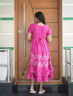 Rayon Pink Lily Floral Print Maxi Frock with Frilled Bottom - Mangai Nighties
