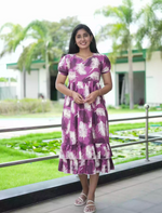 Rayon Purple Feather Print Rayon Maxi Frock with Back Tie- Mangai Nighties