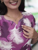 Rayon Purple Feather Print Rayon Maxi Frock with Back Tie- Mangai Nighties
