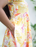 Rayon Yellow Floral Print Maxi Frock with Back Tie - Mangai Nighties