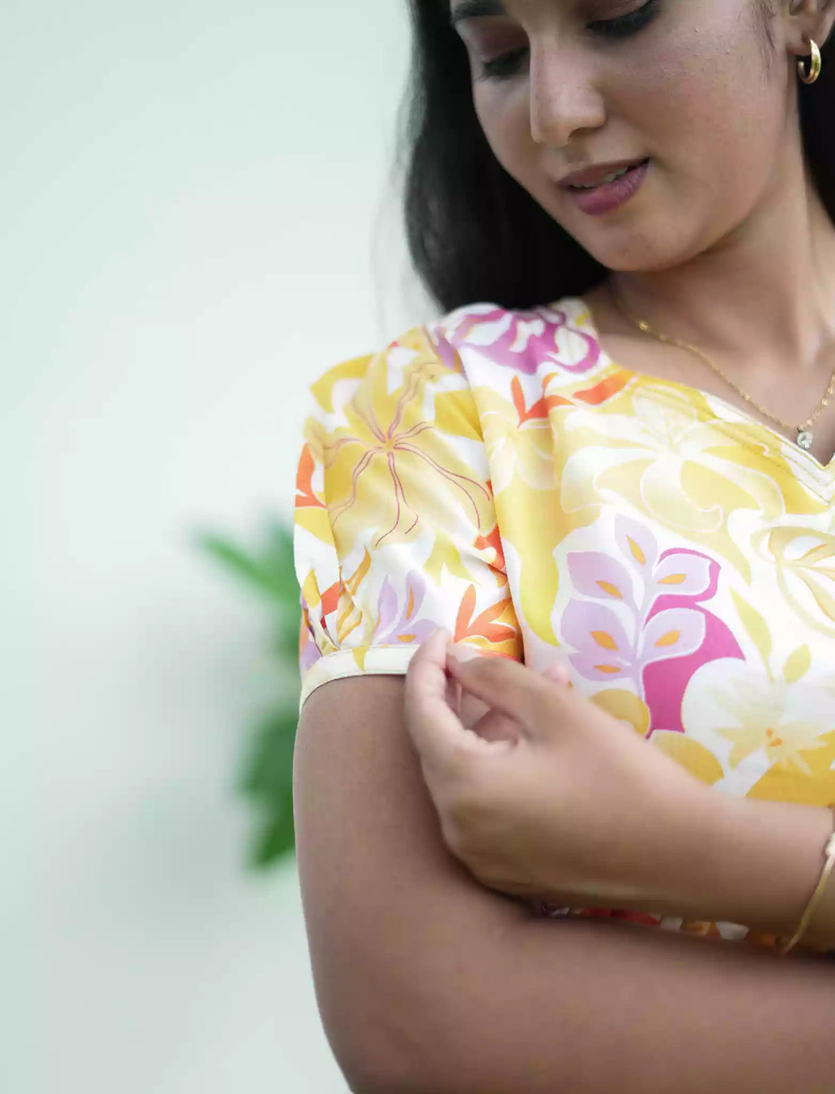 Rayon Yellow Floral Print Maxi Frock with Back Tie - Mangai Nighties