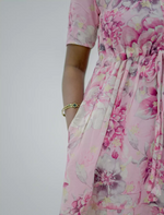 Rayon Floral Puff Sleeve Maxi Frock with Gathering Front Tie | Mangai Nighties