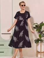 Floral Printed Regular Sleeve Button Front Maxi with Pocket | Mangai Nighties