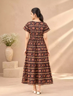 Rayon Foil Print Double Layer Sleeve Maxi Frock | Mangai Nighties