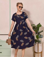 Floral Motif Print Half Sleeve Floral Maxi Button Style | Mangai Nighties