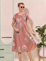Floral Print Regular Sleeve Button Maxi Styling with Pocket | Mangai Nighties
