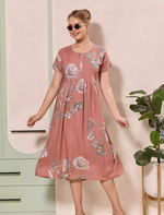 Floral Print Regular Sleeve Button Maxi Styling with Pocket | Mangai Nighties