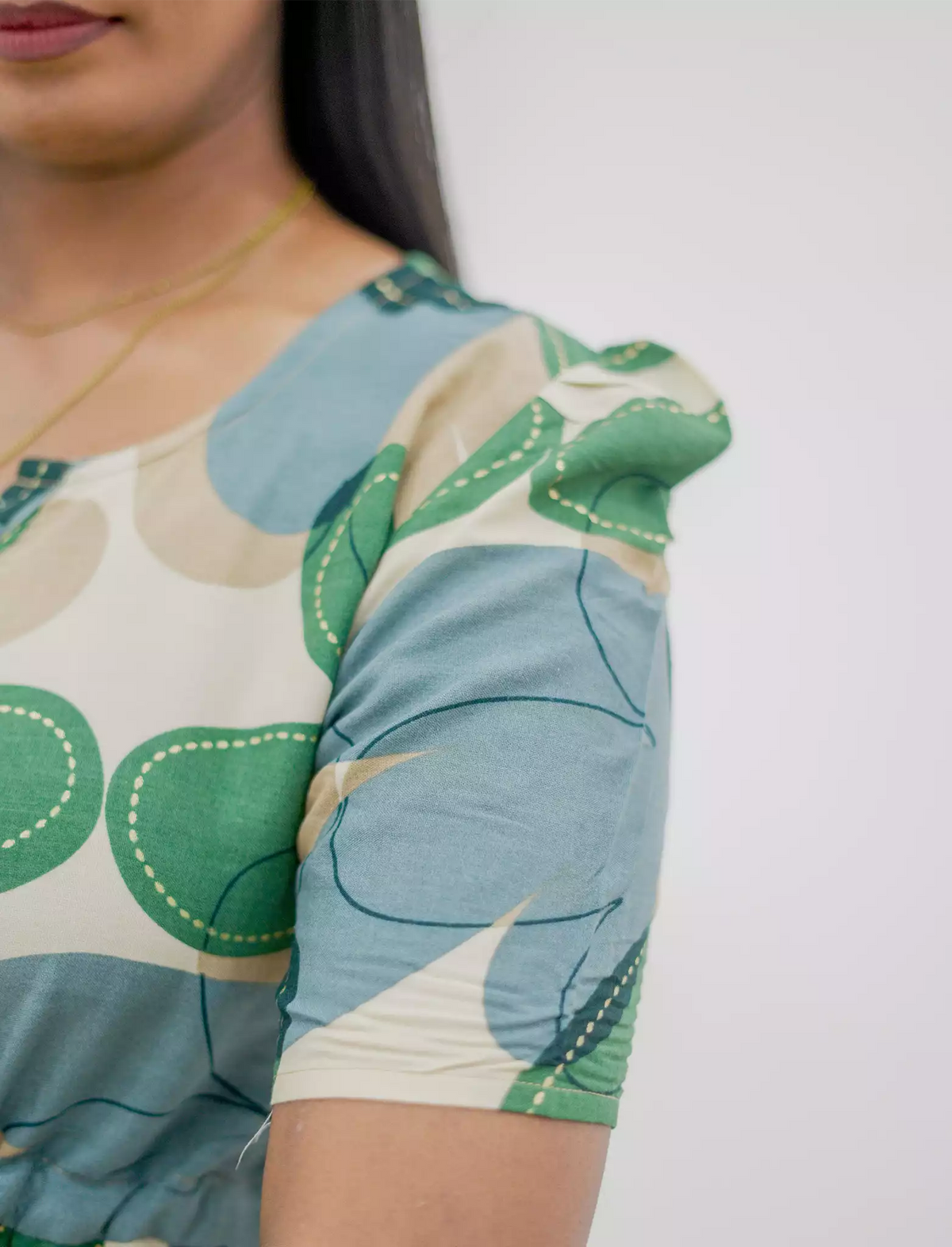 Rayon Puff Sleeve Foil Print Maxi Frock with Front Tie | Mangai Nighties