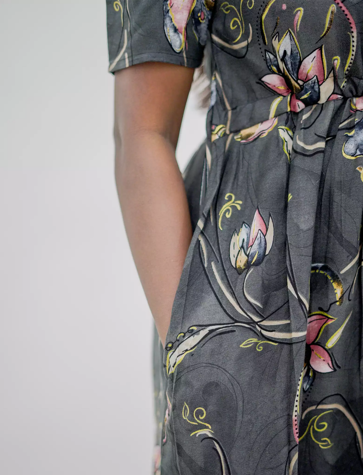 Rayon Floral Print Puff Sleeve Foil Gathering Maxi Frock | Mangai Nighties