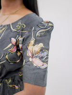 Rayon Floral Print Puff Sleeve Foil Gathering Maxi Frock | Mangai Nighties