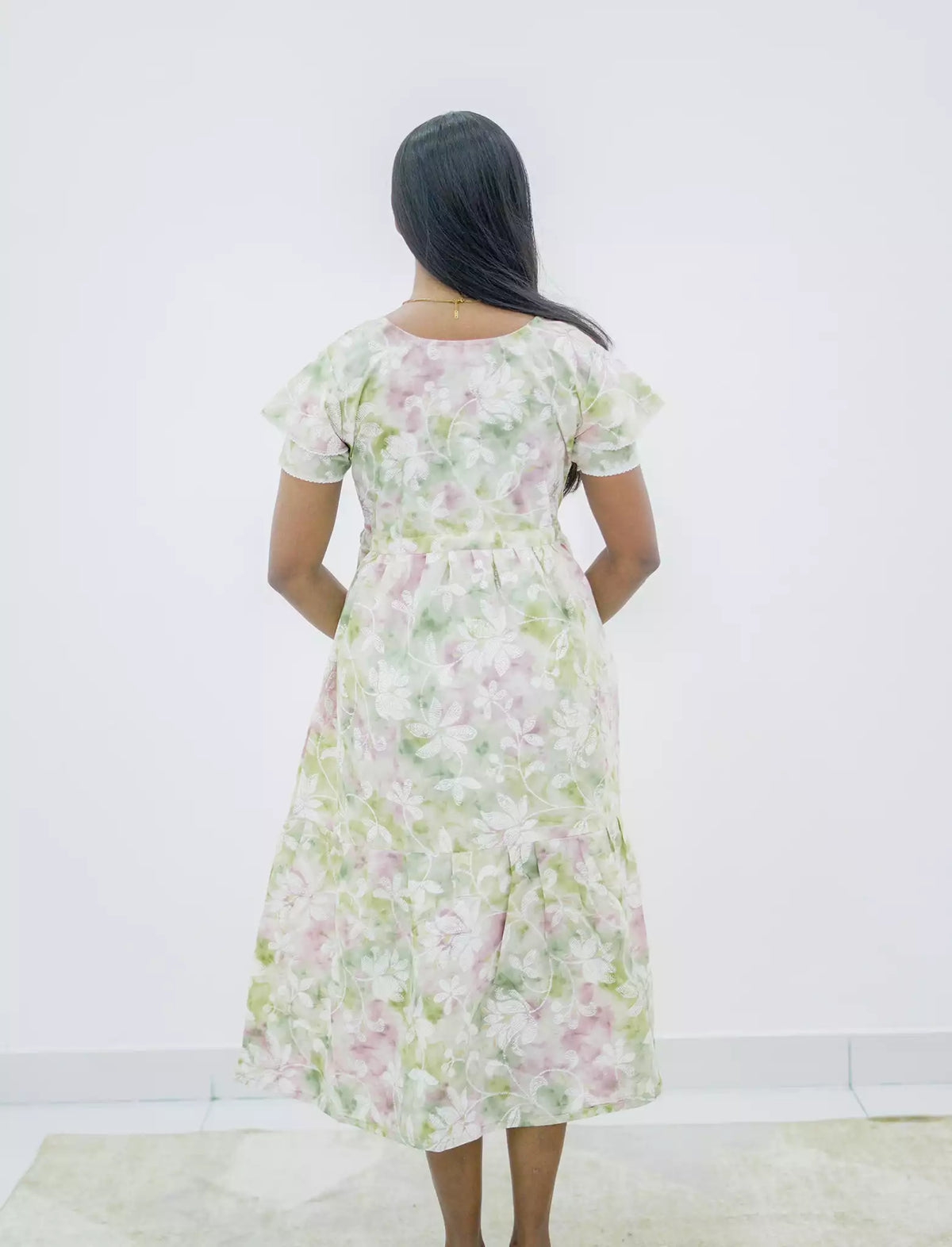 Rayon Floral Foil Print Double Layer Sleeve Maxi Frock | Mangai Nighties