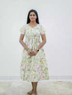 Rayon Floral Foil Print Double Layer Sleeve Maxi Frock | Mangai Nighties