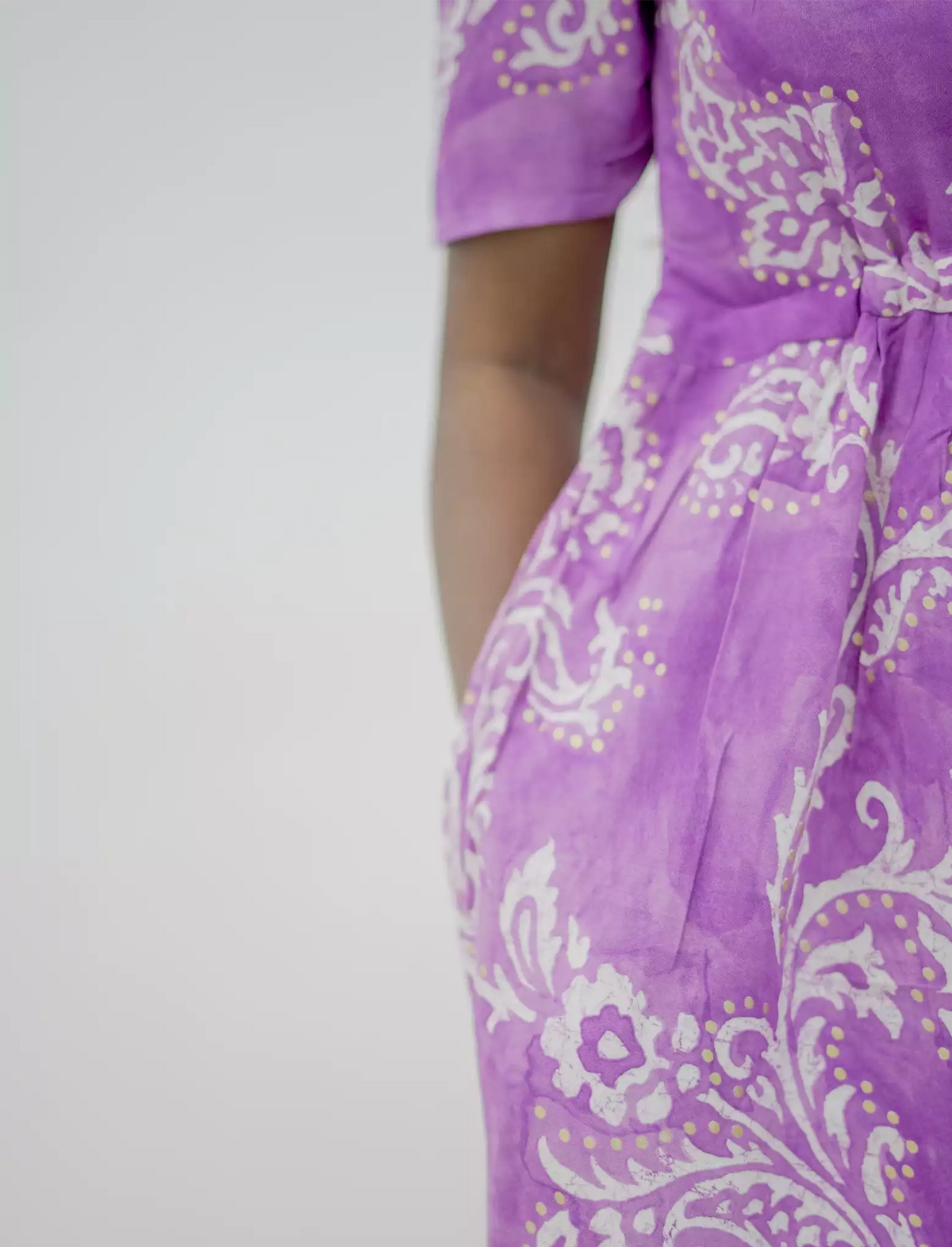 Rayon Paisley Print Puff Sleeve Gathering Maxi Frock with Side Pocket | Mangai Nighties