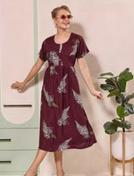 Floral Printed Regular Sleeve Button Front Maxi with Pocket | Mangai Nighties